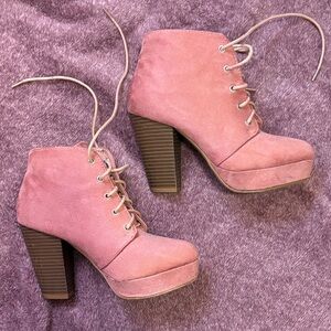 Forever Link Pink Lace-Up Platform Ankle Boots